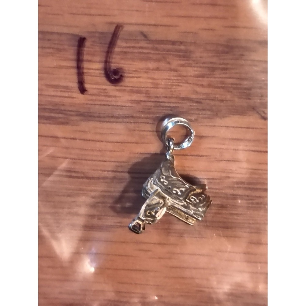 Vintage Western Horse Saddle Charm Pendant Sterling Silver Tooled Equestrian